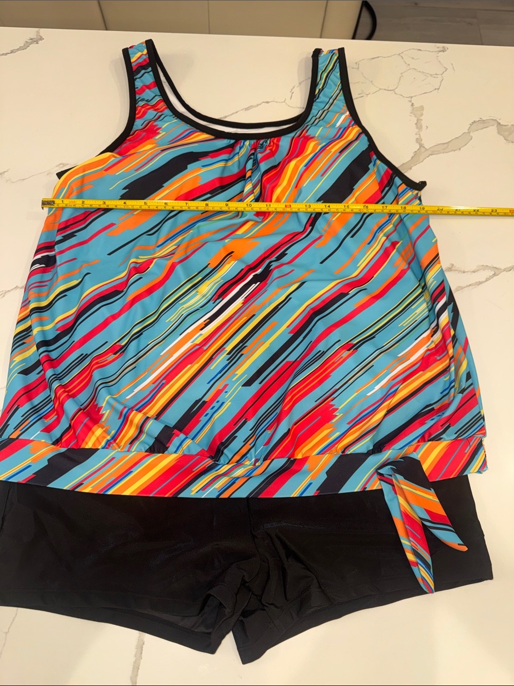 Womans Multicolor Stripe Tankini Swim Set - Black Bottoms 2XL